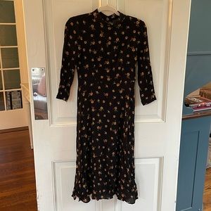 Zara black floral midi dress